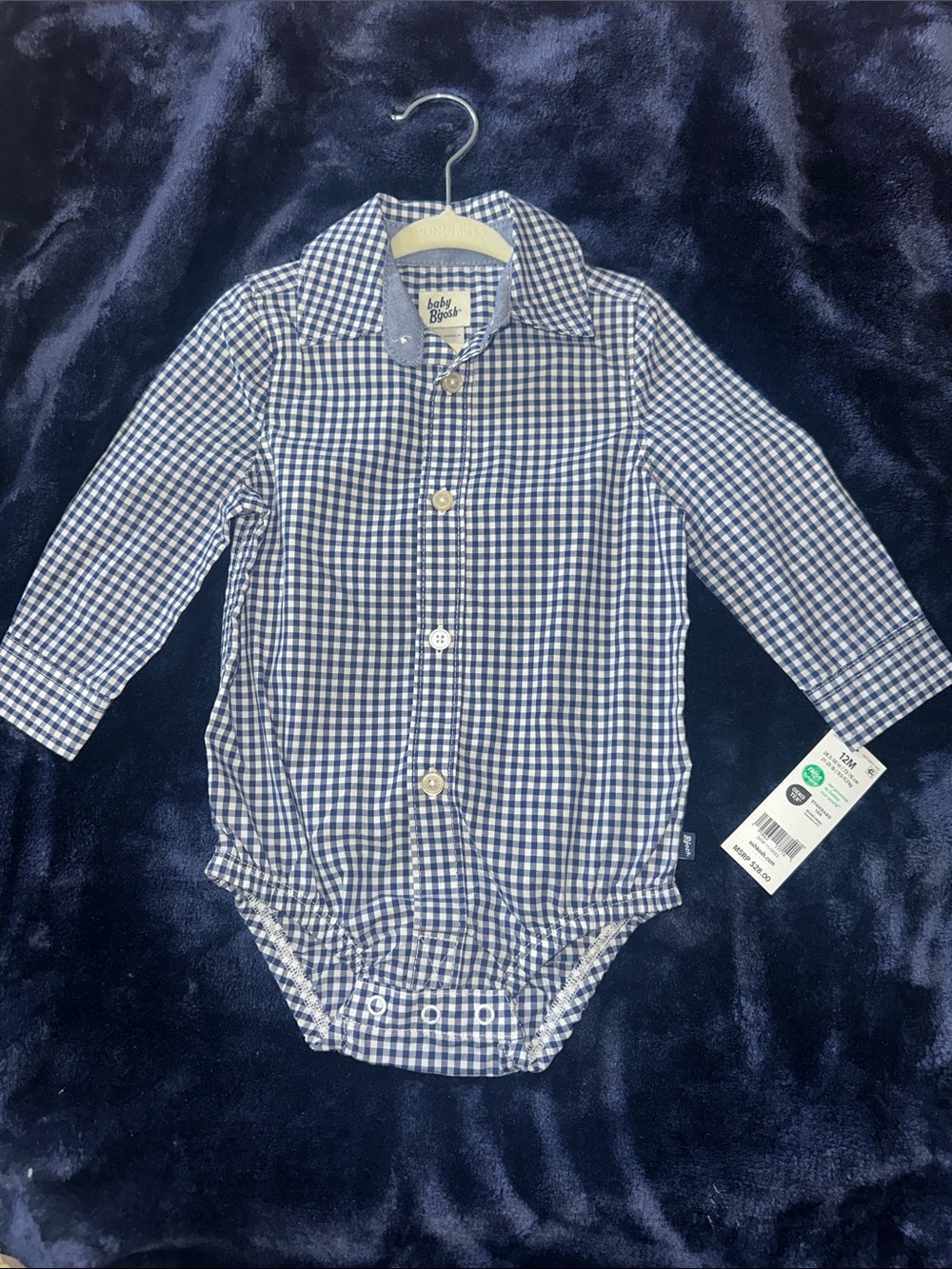 OshKosh B'gosh Navy and White Gingham Button-Front Bodysuit